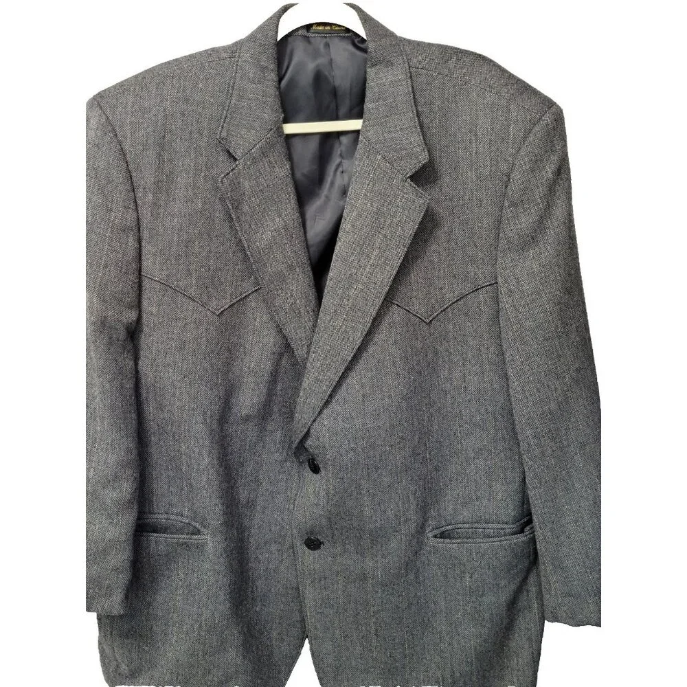 Circle S 50R Black‎ Tweed Western Wear Men's Blazer Sport Coat Suit Jacket